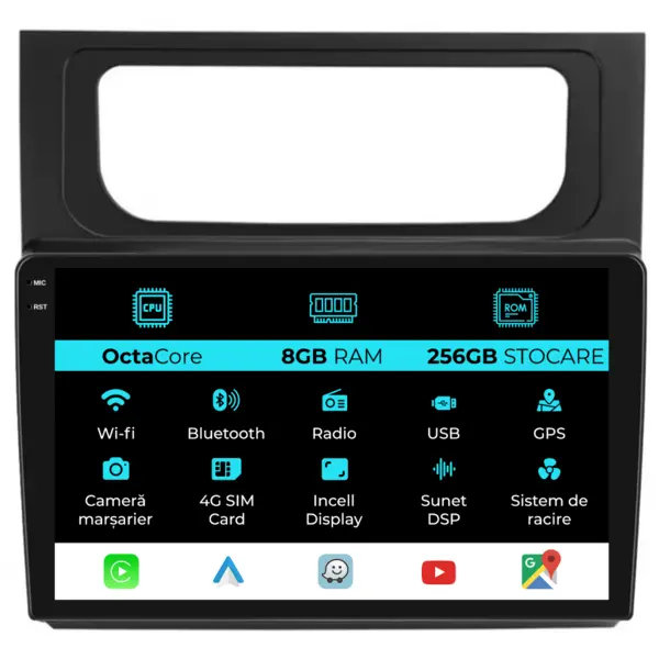 Navigatie Dedicata Volkswagen Touran (2010-2015), 10Inch, 8Gb Ram, 256Gb Stocare, Carplay