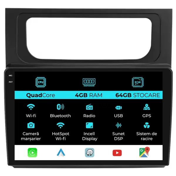 Navigatie Dedicata Volkswagen Touran (2010-2015),QuadCore, 10Inch, 4Gb Ram, 64Gb Stocare, Carplay