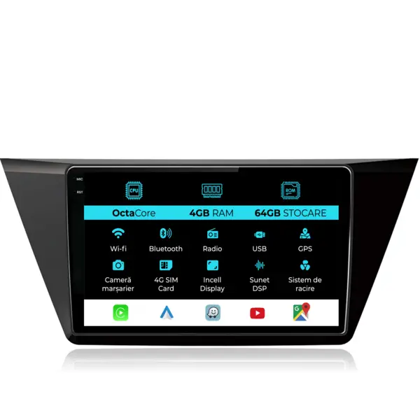 Navigatie Dedicata Volkswagen Touran (2015-2020), 10Inch, 4Gb Ram, 64Gb Stocare, Carplay