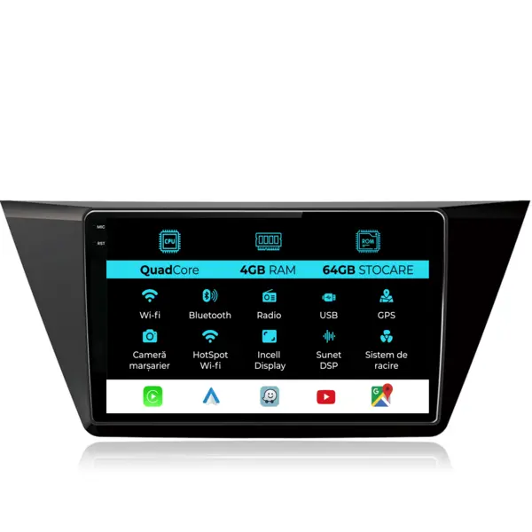 Navigatie Dedicata Volkswagen Touran (2015-2020),QuadCore, 10Inch, 4Gb Ram, 64Gb Stocare, Carplay