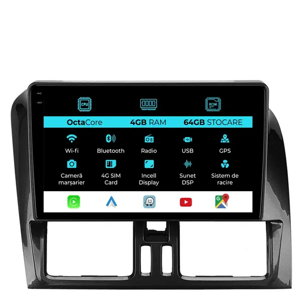 Navigatie Dedicata Volvo Xc60 (2008 - 2017), 9 Inch, 4Gb Ram, 64Gb stocare, Carplay