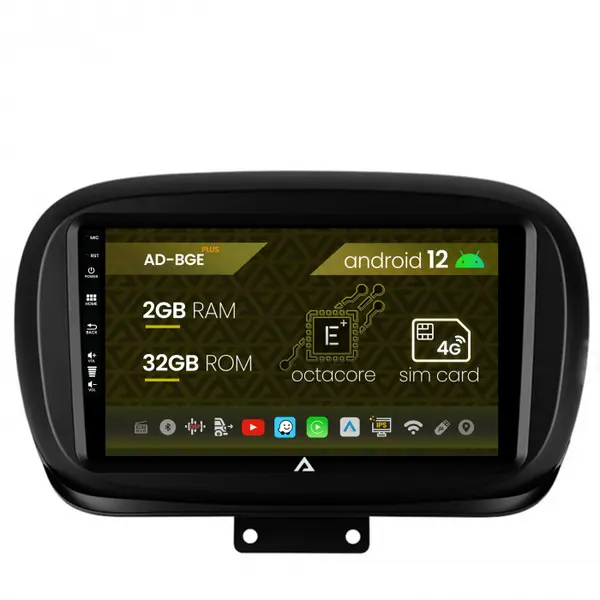Navigatie Fiat 500X (2014-2020), Android 12, E-Octacore 2GB RAM + 32GB ROM, 9 Inch - AD-BGE9002+AD-BGRKIT362