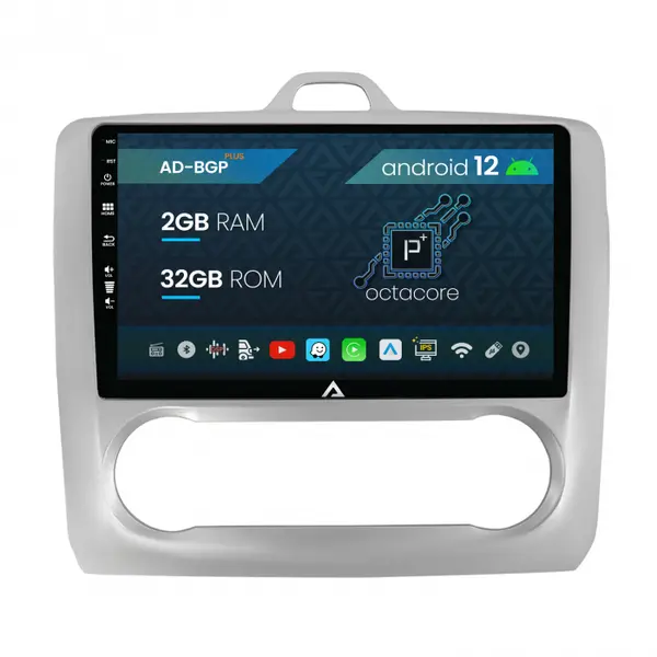Navigatie Ford Focus MK2 2004-2011, Clima Automata, Android 12, P-Octacore 2GB RAM + 32GB ROM, 9 Inch - AD-BGP9002+AD-BGRKIT117