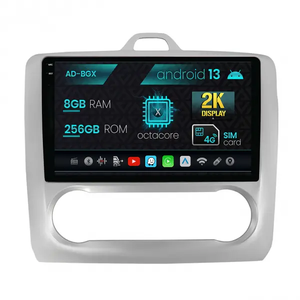 Navigatie Ford Focus MK2 (2004-2011), Clima automata, Android 13, X-Octacore 8GB RAM + 256GB ROM, 9.5 Inch - AD-BGX9008+AD-BGRKIT117