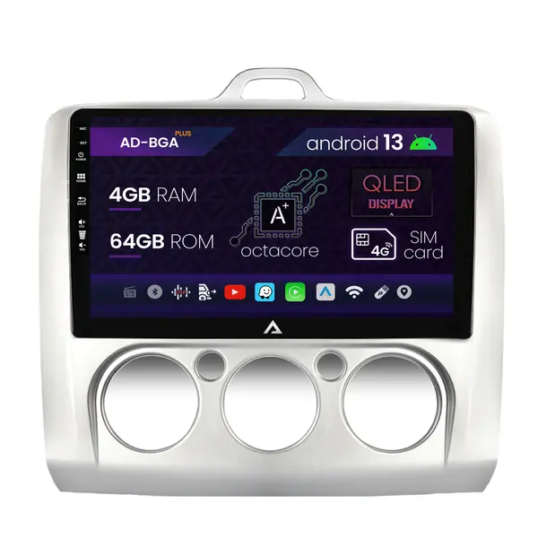 Navigatie Ford Focus MK2 (2004-2011), Clima Manuala, Android, A-Octacore 4GB RAM + 64GB ROM, 9 Inch - AD-BGA9004+AD-BGRKIT112