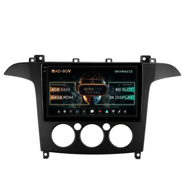 Navigatie Ford S-MAX (2006-2015) Clima Manuala, Android, V-Octacore 4GB RAM + 64GB ROM, 9.5 Inch - AD-BGV9004+AD-BGRKIT124