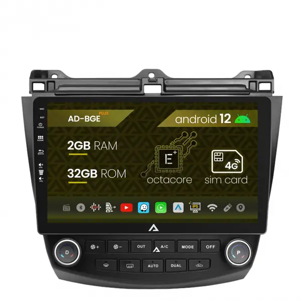 Navigatie Honda Accord 7 (2005-2008), Android 12, E-Octacore 2GB RAM + 32GB ROM, 10.1 Inch - AD-BGE10002+AD-BGRKIT012