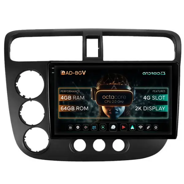 Navigatie Honda Civic (1998-2005), Android, V-Octacore 4GB RAM + 64GB ROM, 9.5 Inch - AD-BGV9004+AD-BGRKIT018