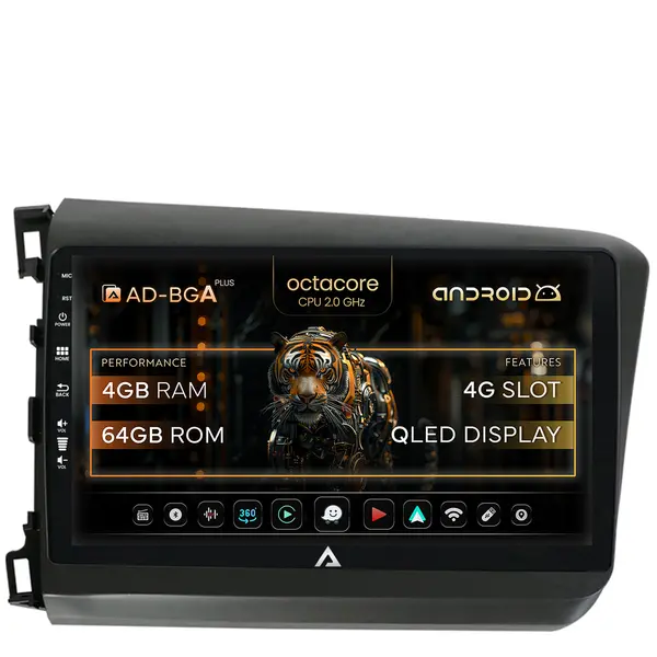 Navigatie Honda Civic (2012-2015), Android, A-Octacore 4GB RAM + 64GB ROM, 9 Inch - AD-BGA9004+AD-BGRKIT007