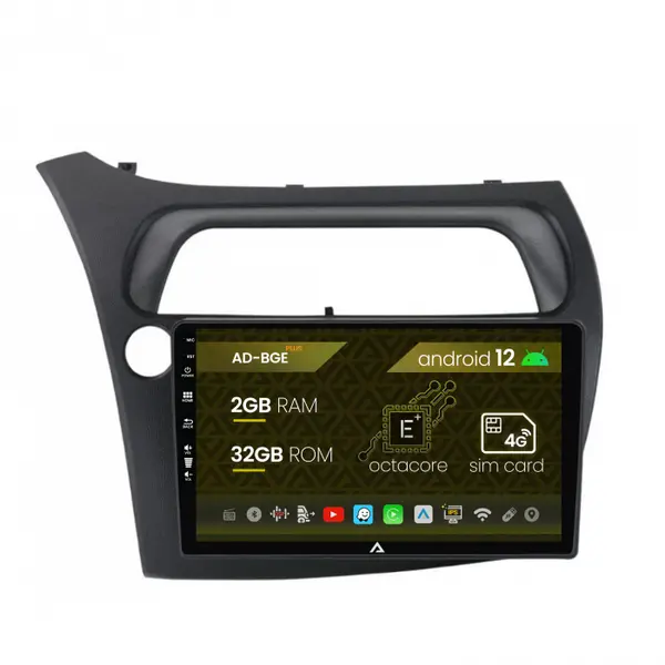 Navigatie Honda Civic Hatchback (2006-2011), Android 12, E-Octacore 2GB RAM + 32GB ROM, 9 Inch - AD-BGE9002+AD-BGRKIT020