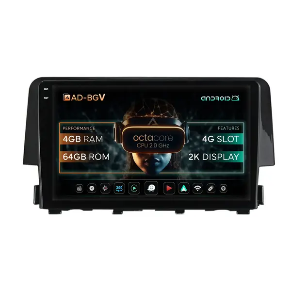 Navigatie Honda Civic X Sedan (2015-2021), Android, V-Octacore 4GB RAM + 64GB ROM, 9.5 Inch - AD-BGV9004+AD-BGRKIT004