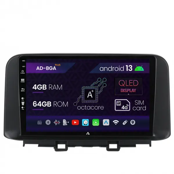 Navigatie Hyundai Kona (2018+), Android 13, A-Octacore 4GB RAM + 64GB ROM, 10.1 Inch - AD-BGA10004+AD-BGRKIT183V2