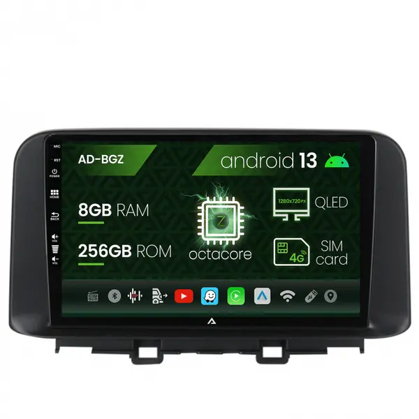 Navigatie Hyundai Kona (2018+), Android 13, Z-Octacore 8GB RAM + 256GB ROM, 10.1 Inch - AD-BGZ10008+AD-BGRKIT183V2