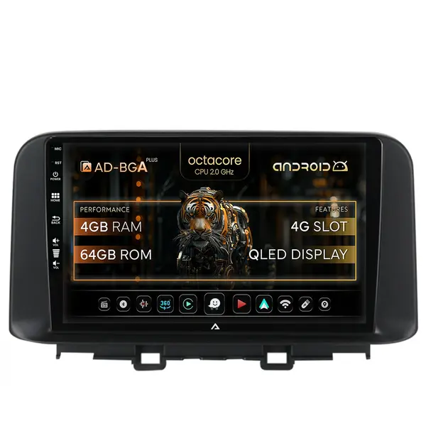Navigatie Hyundai Kona (2018+), Android, A-Octacore 4GB RAM + 64GB ROM, 10.1 Inch - AD-BGA10004+AD-BGRKIT183V2
