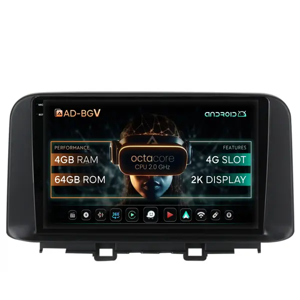 Navigatie Hyundai Kona (2018+), Android, V-Octacore 4GB RAM + 64GB ROM, 10.36 Inch - AD-BGV10004+AD-BGRKIT183V2