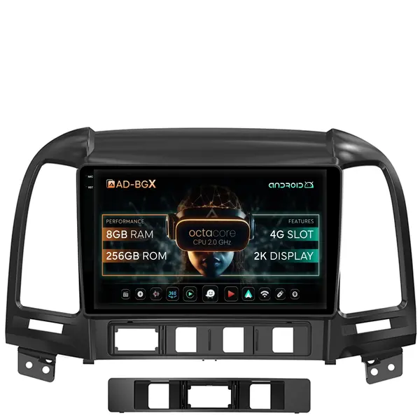 Navigatie Hyundai Santa Fe (2006-2012), Android, X-Octacore 8GB RAM + 256GB ROM, 9.5 Inch - AD-BGX9008+AD-BGRKIT210