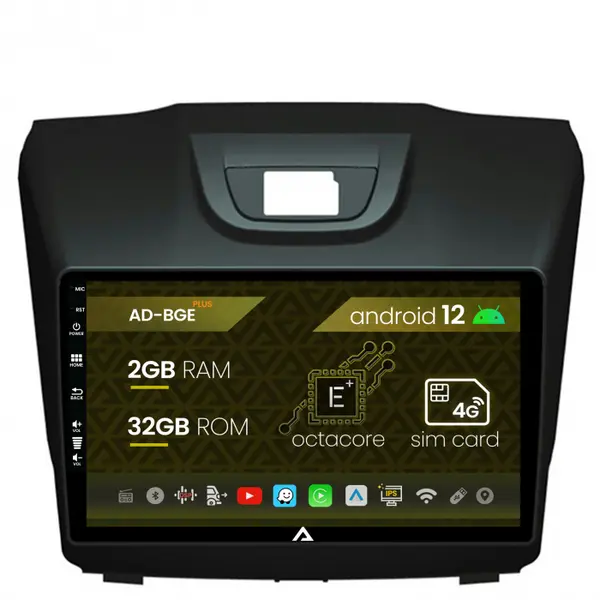 Navigatie Isuzu D-MAX (2015+), Android 12, E-Octacore 2GB RAM + 32GB ROM, 9 Inch - AD-BGE9002+AD-BGRKIT311