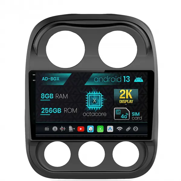 Navigatie Jeep Compass (2009-2016), Android 13, X-Octacore 8GB RAM + 256GB ROM, 10.36 Inch Inch - AD-BGX10008+AD-BGRKIT284