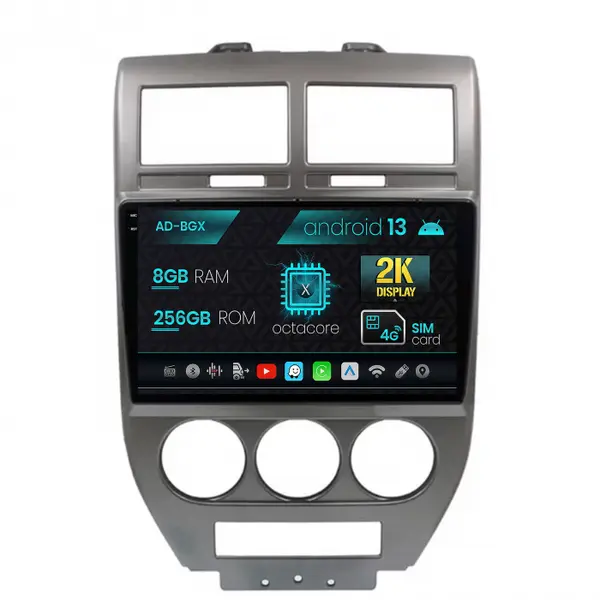 Navigatie Jeep Compass Patriot (2006-2010), Android 13, X-Octacore 8GB RAM + 256GB ROM, 10.36 Inch - AD-BGX10008+AD-BGRKIT295
