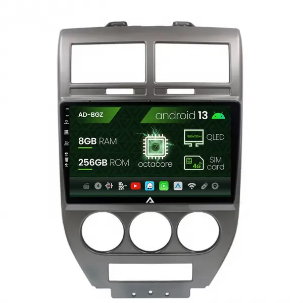 Navigatie Jeep Compass Patriot (2006-2010), Android 13, Z-Octacore 8GB RAM + 256GB ROM, 10.1 Inch - AD-BGZ10008+AD-BGRKIT295