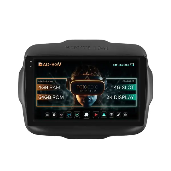 Navigatie Jeep Renegade (2014-2018), Android, V-Octacore 4GB RAM + 64GB ROM, 9.5 Inch - AD-BGV9004+AD-BGRKIT286