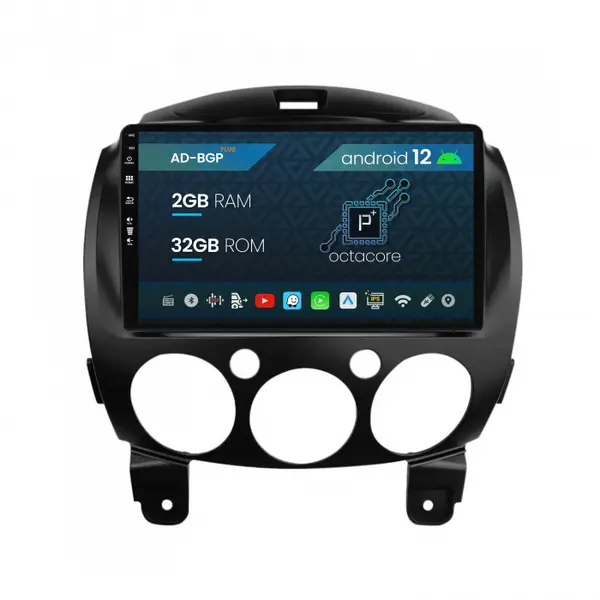 Navigatie Mazda 2 (2007-2014), Android 12, P-Octacore 2GB RAM + 32GB ROM, 9 Inch - AD-BGP9002+AD-BGRKIT325