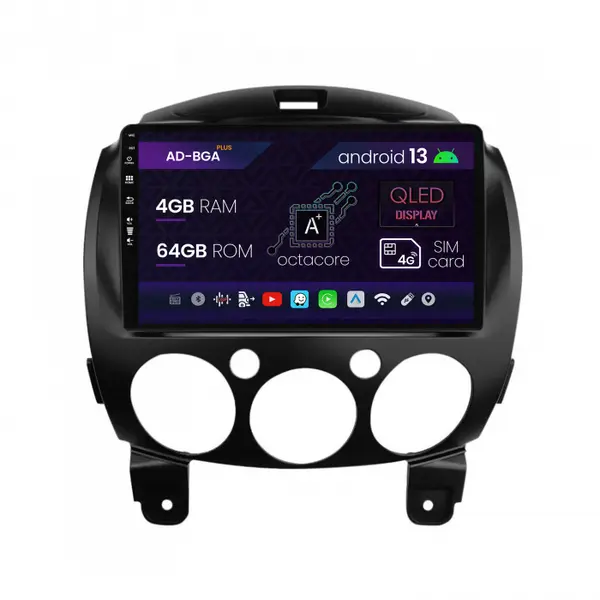 Navigatie Mazda 2 (2007-2014), Android 13, A-Octacore 4GB RAM + 64GB ROM, 9 Inch - AD-BGA9004+AD-BGRKIT322 - Copie