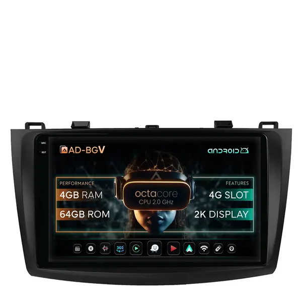 Navigatie Mazda 3 (2009-2013), Android, V-Octacore 4GB RAM + 64GB ROM, 9.5 Inch - AD-BGV9004+AD-BGRKIT320