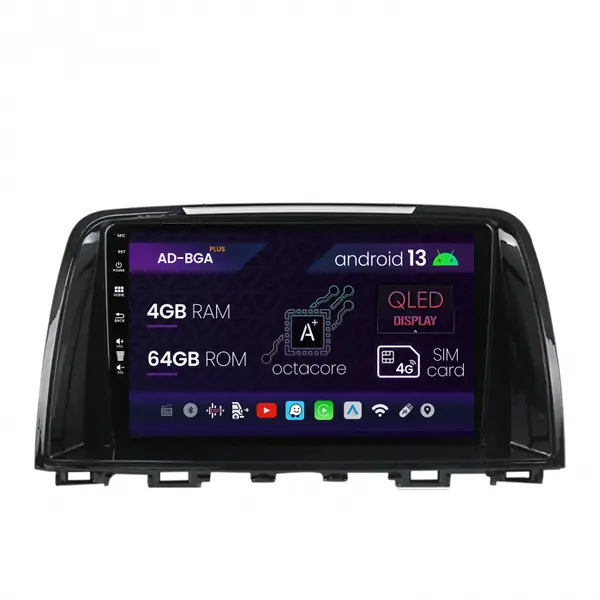 Navigatie Mazda 6 (2013-2015), Android 13, A-Octacore 4GB RAM + 64GB ROM, 9 Inch - AD-BGA9004+AD-BGRKIT328v2
