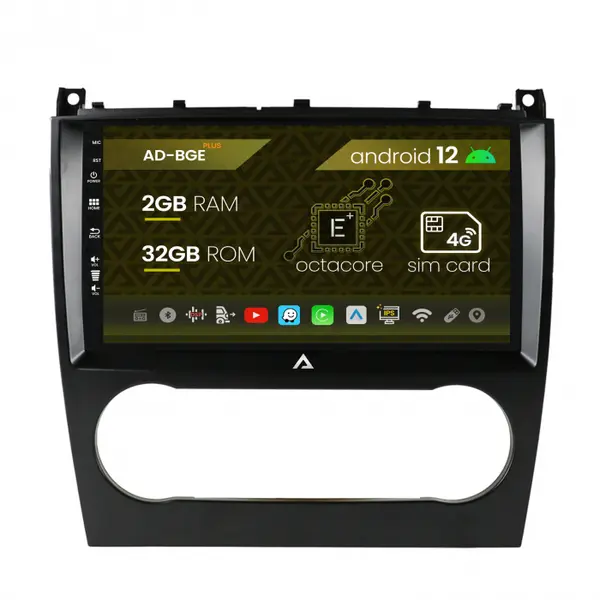 Navigatie Mercedes Benz C-CLASS W203 (2004-2011), Android 12, E-Octacore 2GB RAM + 32GB ROM, 9 INCH - AD-BGE9002+AD-BGRKIT414