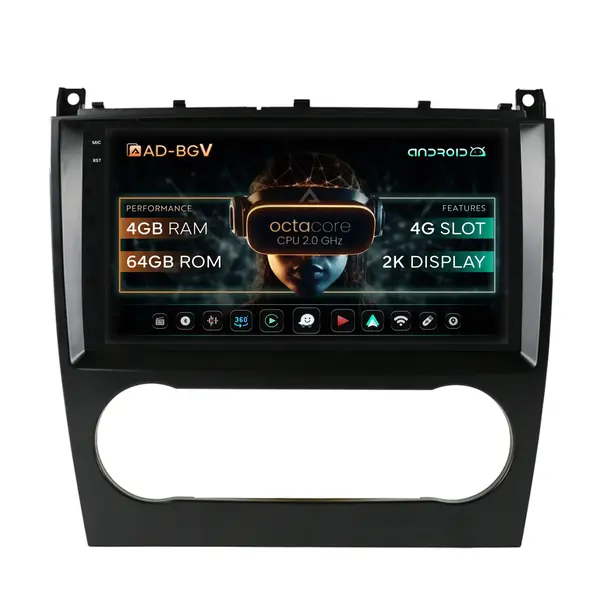 Navigatie Mercedes Benz C-Class W203 (2004-2011), Android, V-Octacore 4GB RAM + 64GB ROM, 9.5 Inch - AD-BGV9004+AD-BGRKIT414