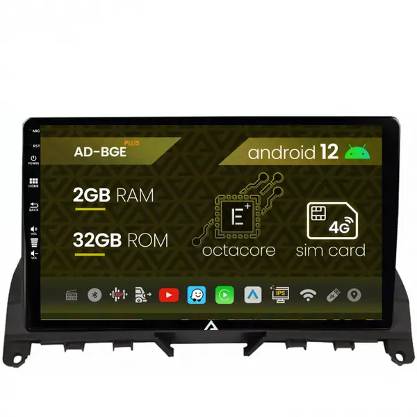 Navigatie Mercedes Benz C-Class W204 (2006-2012),Android 12, E-Octacore 2GB RAM + 32GB ROM, 9 Inch - AD-BGE9002+AD-BGRKIT419