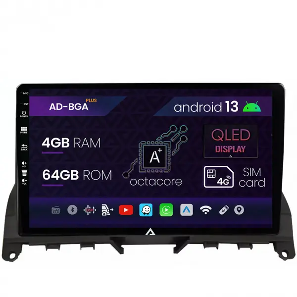 Navigatie Mercedes Benz C-Class W204 (2006-2012), Android 13, A-Octacore 4GB RAM + 64GB ROM, 9 Inch - AD-BGA9004+AD-BGRKIT419