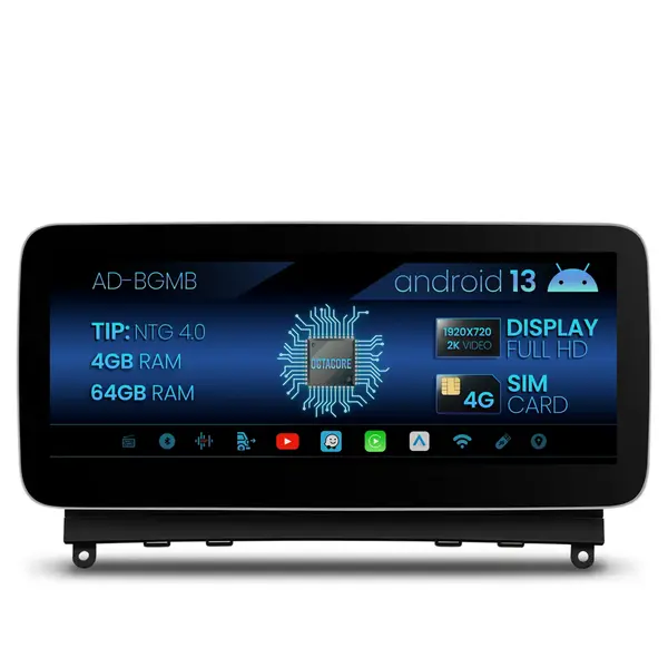 Navigatie Mercedes Benz C-Class W204 (2007-2010), NTG 4.0, Android 13, MB-Octacore, 4GB RAM + 64GB ROM, 12.3 Inch - AD-BGMB1200440+AD-BGRKITMB003