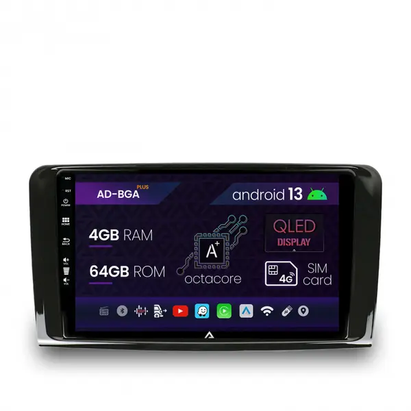 Navigatie Mercedes Benz ML W164 GL X164, Android 13, A-Octacore 4GB RAM + 64GB ROM, 9 Inch - AD-BGA9004+AD-BGRKIT405