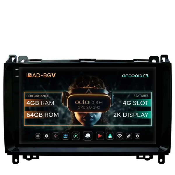 Navigatie Mercedes Benz Sprinter, Viano, Vito, A B Class, Crafter, Android, V-Octacore 4GB RAM + 64GB ROM, 9.5 Inch - AD-BGV9004+AD-BGRKIT407