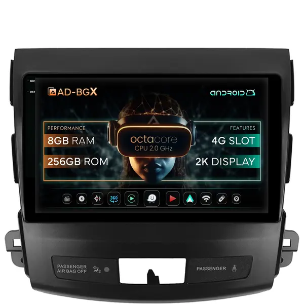 Navigatie Mitsubishi Outlander Peugeot 4007 Citron C-Crosser, Android, X-Octacore 8GB RAM + 256GB ROM, 9.5 Inch - AD-BGX9008+AD-BGRKIT276