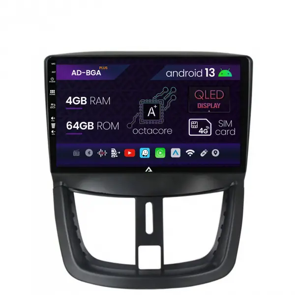 Navigatie Peugeot 207, Android 13, A-Octacore 4GB RAM + 64GB ROM, 9 Inch - AD-BGA9004+AD-BGRKIT263