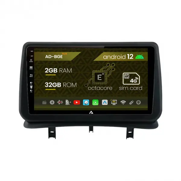 Navigatie Renault Clio 3 (2005-2013), Android 12, E-Octacore 2GB RAM + 32GB ROM, 9 Inch - AD-BGE9002+AD-BGRKIT371V2
