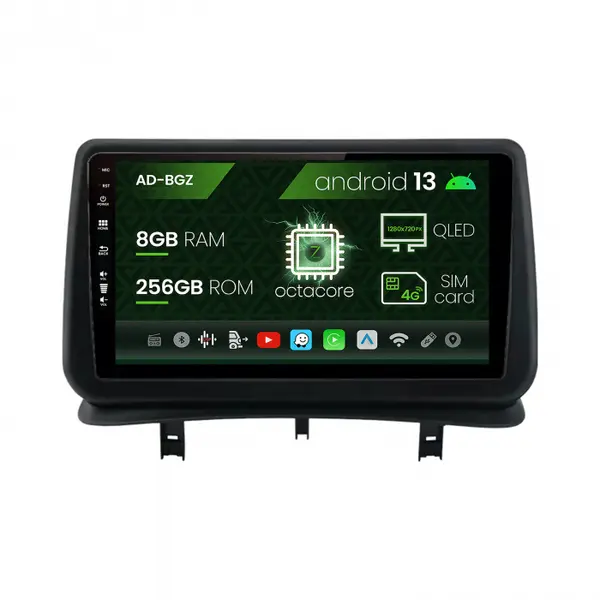 Navigatie Renault Clio 3 (2005-2013), Android 13, Z-Octacore 8GB RAM + 256GB ROM, 9 Inch - AD-BGZ9008+AD-BGRKIT371V2