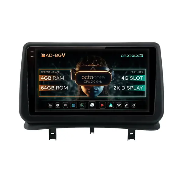 Navigatie Renault Clio 3 (2005-2013), Android, V-Octacore 4GB RAM + 64GB ROM, 9.5 Inch - AD-BGV9004+AD-BGRKIT371V2