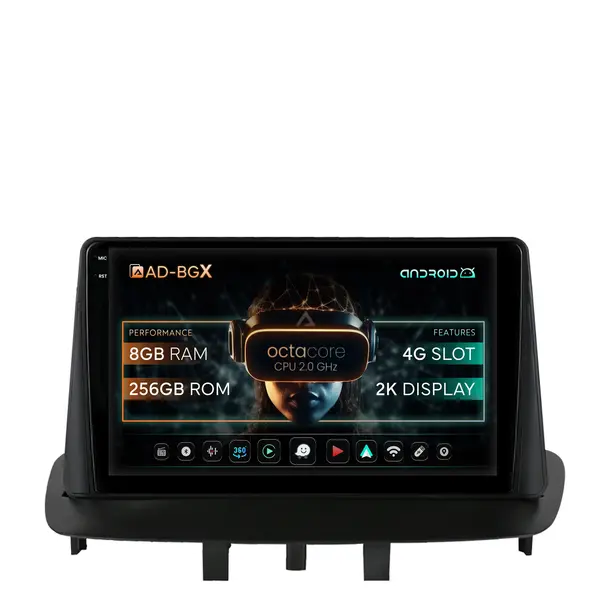 Navigatie Renault Megane 3 Fluence (2009-2016), Android, X-Octacore 8GB RAM + 256GB ROM, 9.5 Inch - AD-BGX9008+AD-BGRKIT372
