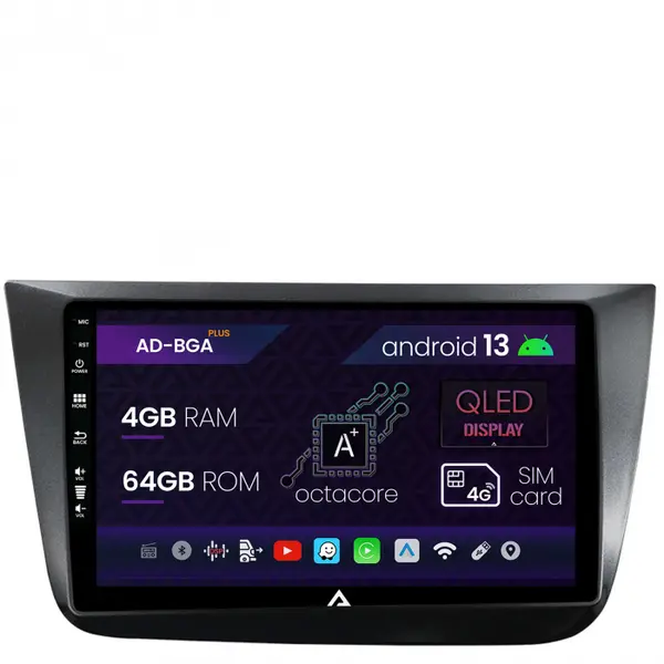 Navigatie Seat Altea Toledo (2005-2012), Android 13, A-Octacore 4GB RAM + 64GB ROM, 9 Inch - AD-BGA9004+AD-BGRKIT055