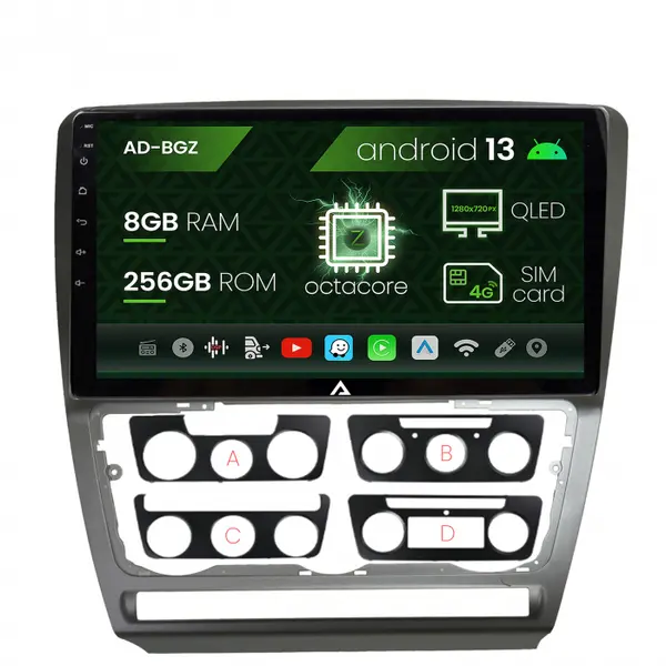 Navigatie Skoda Octavia 2, Android 13, Z-Octacore 8GB RAM + 256GB ROM, 10.1 Inch - AD-BGZ10008+AD-BGRKIT048