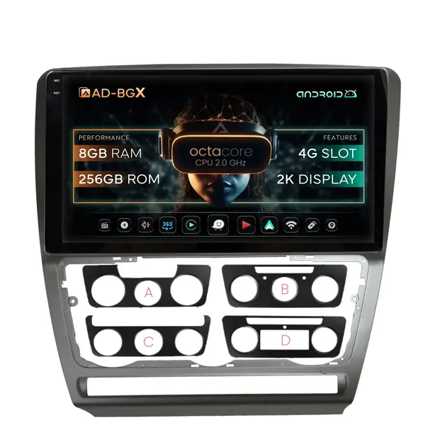 Navigatie Skoda Octavia 2, Android, X-Octacore 8GB RAM + 256GB ROM, 10.36 Inch - AD-BGX10008+AD-BGRKIT048