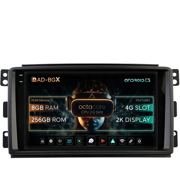 Navigatie Smart For Two (2007-2010), Android, X-Octacore 8GB RAM + 256GB ROM, 9.5 Inch - AD-BGX9008+AD-BGRKIT417