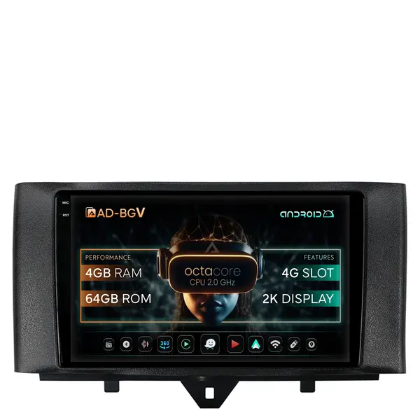 Navigatie Smart Fortwo (2010-2015), Android, V-Octacore 4GB RAM + 64GB ROM, 9.5 Inch - AD-BGV9004+AD-BGRKIT409