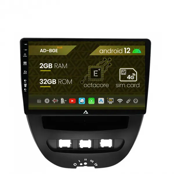 Navigatie Toyota AYGO (2005-2014), Android 12, E-Octacore 2GB RAM + 32GB ROM, 10.1 Inch - AD-BGE9002+AD-BGRKIT099