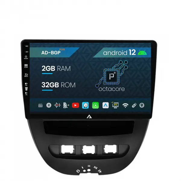 Navigatie Toyota AYGO Citroen C1 (2005-2014), Android 12, P-Octacore 2GB RAM + 32GB ROM, 10.1 Inch - AD-BGP9002+AD-BGRKIT099