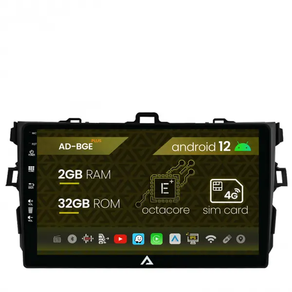 Navigatie Toyota Corolla (2007-2013), Android 12, E-Octacore 2GB RAM + 32GB ROM, 9 Inch - AD-BGE9002+AD-BGRKIT091